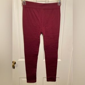 NEW Love Charm Fleece Lined Seamless Leggings Womans Large XL Burgundy Maroon